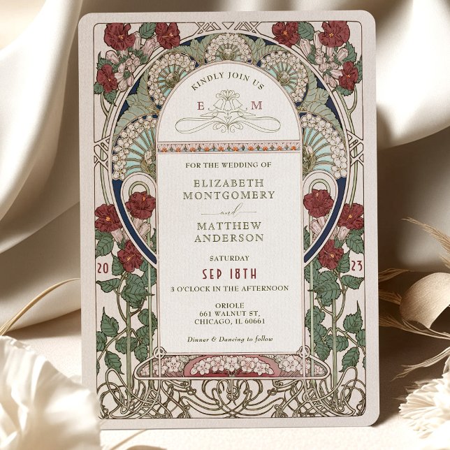 Burgundy Wedding Invitations Art Nouveau Mucha (Creator Uploaded)
