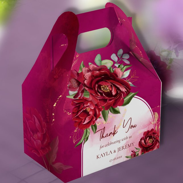 Burgundy wedding maroon flowers modern arch  favour box (Creator Uploaded)