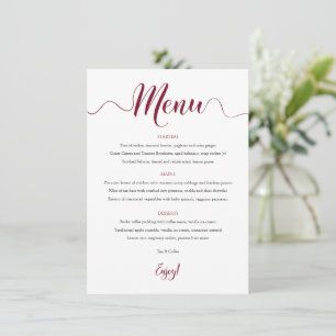 Burgundy Wedding Menu Card 5x7