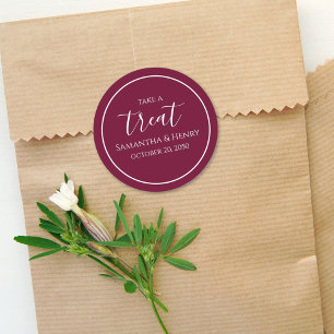 Burgundy Wedding Party Favour Custom  Classic Round Sticker