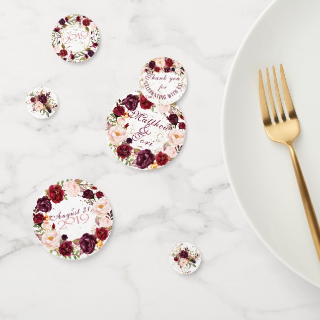 Burgundy Wedding Personalised Confetti (Group)