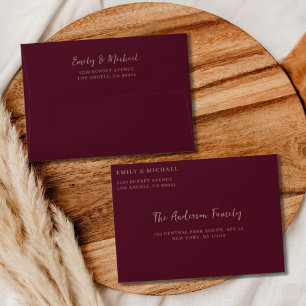 Burgundy Wedding Personalised Elegant Addressed Envelope