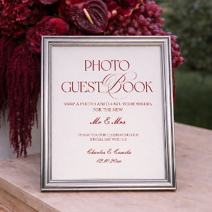 Burgundy Wedding Photo Guest Book Poster