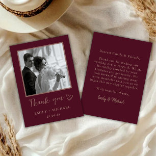 Burgundy Wedding Photo Thank You Card Elegant