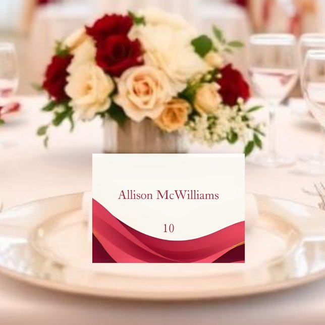 Burgundy Wedding Place Card (Burgundy and Ivory Wedding Place Card-Table Number
)