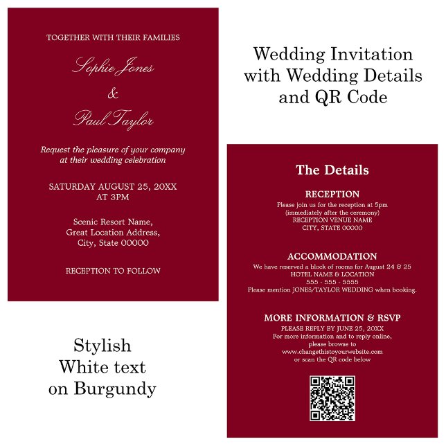 Burgundy Wedding QR Code RSVP Invitation (Creator Uploaded)