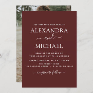 Burgundy Wedding Romantic Photo Invitation