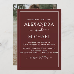 Burgundy Wedding Romantic Photo Invitation