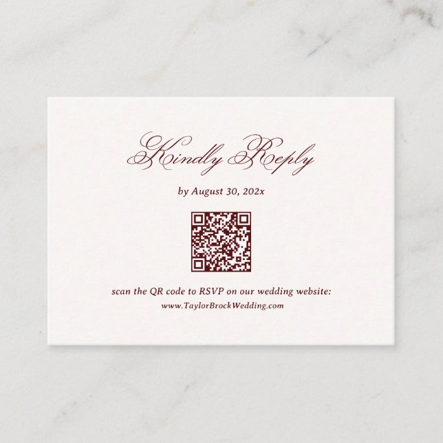 Burgundy Wedding RSVP  Enclosure Card (Front)