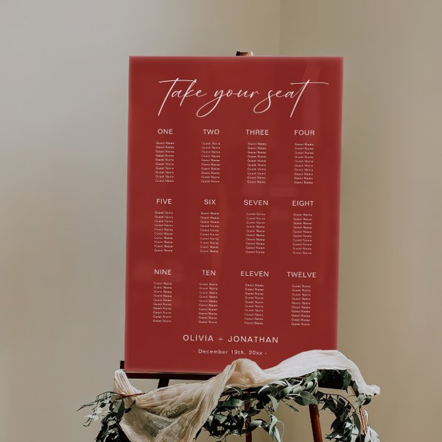 Burgundy Wedding Seating Chart Acrylic Sign (Creator Uploaded)