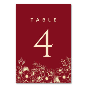 Burgundy Wedding Table Number