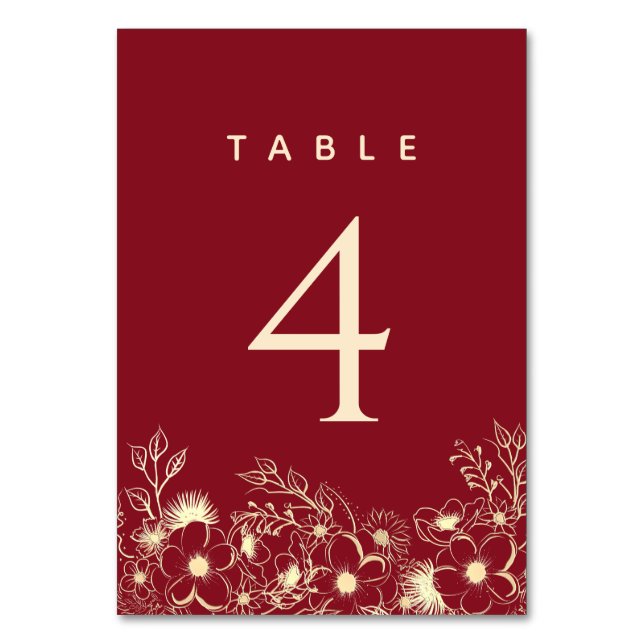 Burgundy Wedding Table Number (Front)
