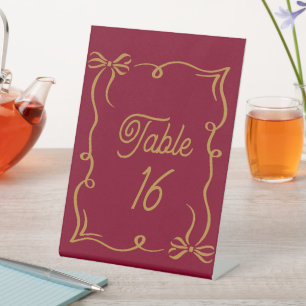 Burgundy Wedding Table Number Acrylic Pedestal Sign