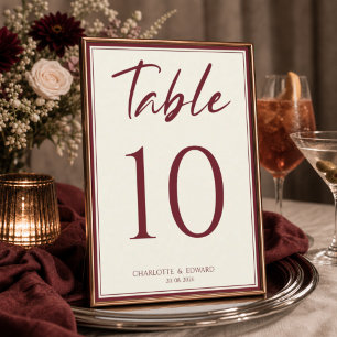 Burgundy Wedding Table Number Card