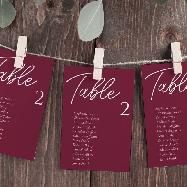 Burgundy Wedding Table Seating Chart Cards (Creator Uploaded)