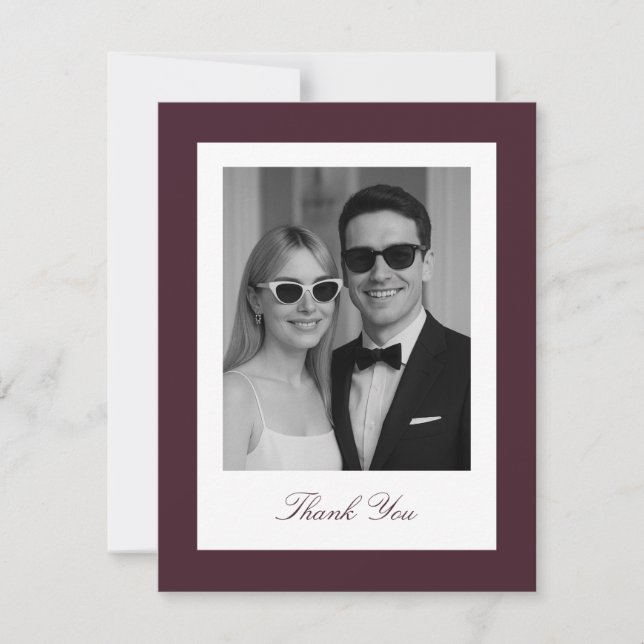 Burgundy Wedding Thank You photo Card (Front)
