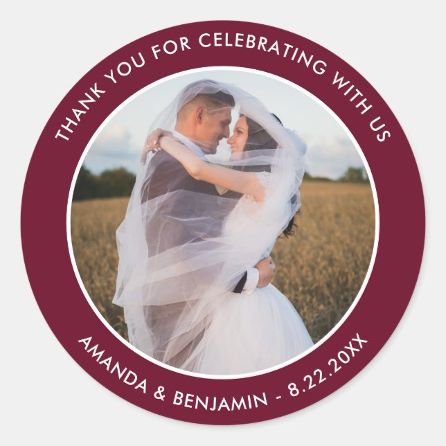 Burgundy Wedding Thank You Photo Stickers (Front)