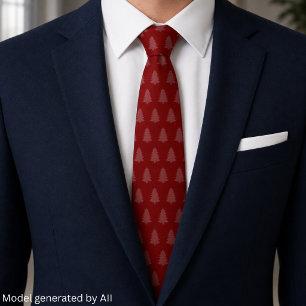 Burgundy Whimsical Doodle Christmas Tree Tie