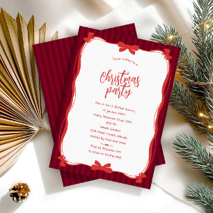 Burgundy Whimsical Red Bow Striped Christmas Party Invitation