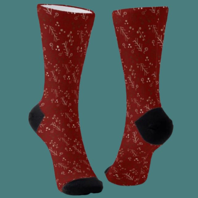 Burgundy Whimsy Doodle Crew Socks (Creator Uploaded)
