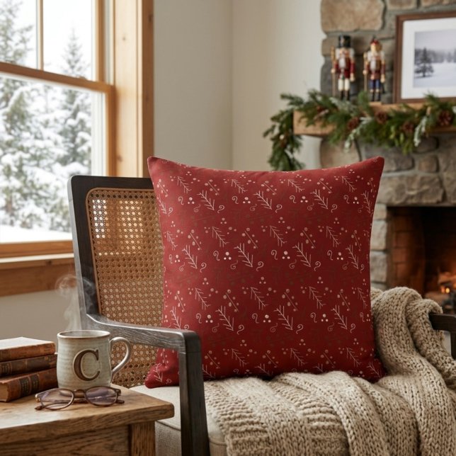 Burgundy Whimsy Doodle Throw Pillow (Creator Uploaded)