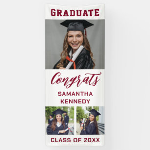 Burgundy & White 3 Photo Vertical Graduation 2025 Banner
