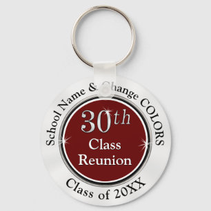 Burgundy, White, Black 30th Class Reunion Favours Key Ring