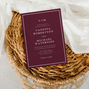 burgundy white border QR Code wedding Invitation