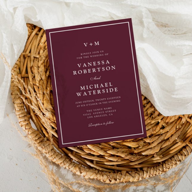 burgundy white border QR Code wedding Invitation (Creator Uploaded)