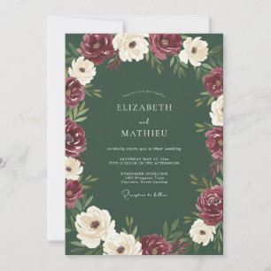 Burgundy White Botanical Romance Wedding Invitation