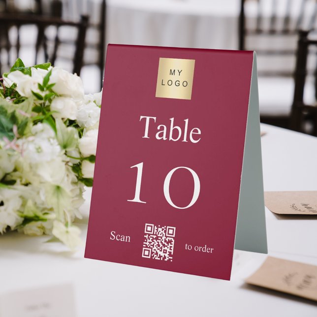 Burgundy white business logo QR code table number (Creator Uploaded)
