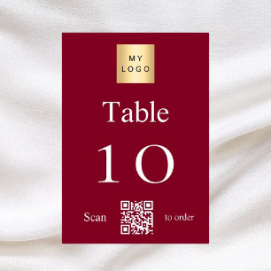 Burgundy white business logo QR code table number