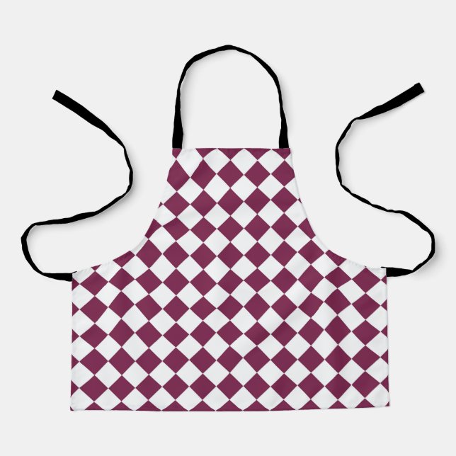 Burgundy White Checker Diamond Pattern Apron (Front)
