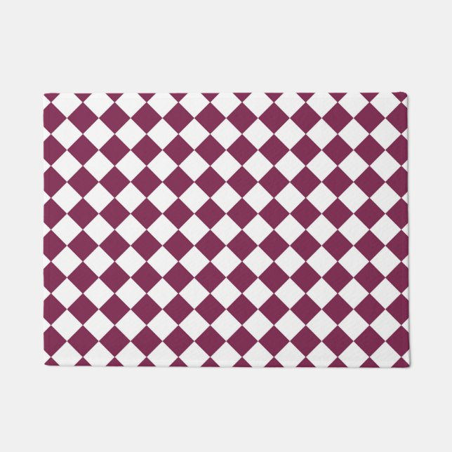 Burgundy White Checker Diamond Pattern Doormat (Front)