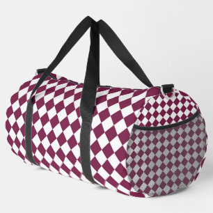 Burgundy White Checker Diamond Pattern Large Duffle Bag