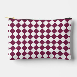 Burgundy White Checker Diamond Pattern Small Accessory Pouch