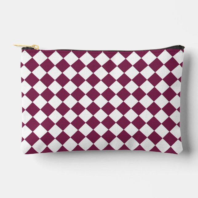 Burgundy White Checker Diamond Pattern Small Accessory Pouch (Front)