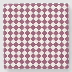Burgundy White Checker Diamond Pattern Stone Coaster
