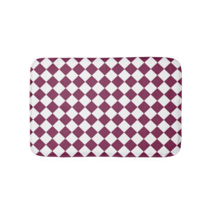 Burgundy White Chequered Diamond Pattern Bath Mat