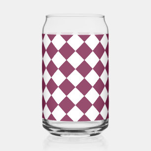 Burgundy White Chequered Diamond Pattern Can Glass