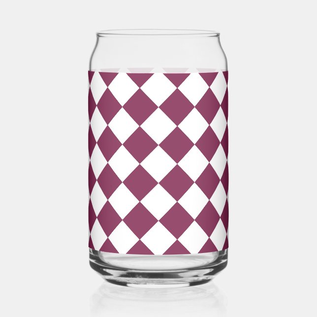 Burgundy White Chequered Diamond Pattern Can Glass (Front)