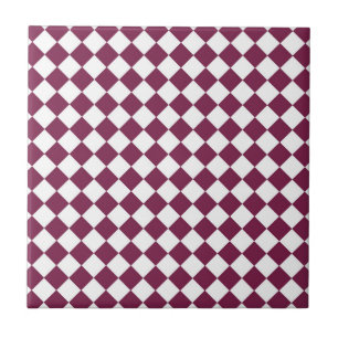 Burgundy White Chequered Diamond Pattern Ceramic Tile