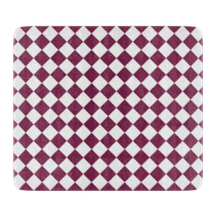 Burgundy White Chequered Diamond Pattern Cutting Board
