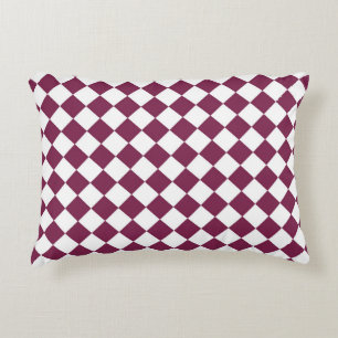 Burgundy White Chequered Diamond Pattern Decorative Cushion