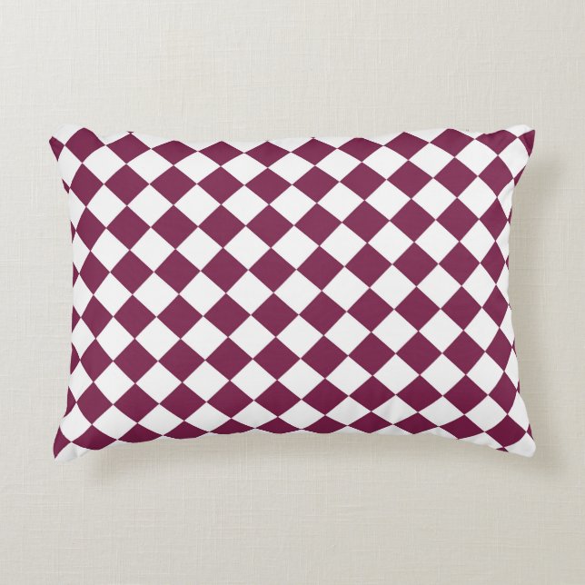 Burgundy White Chequered Diamond Pattern Decorative Cushion (Front)