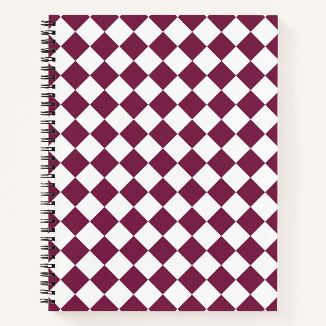 Burgundy White Chequered Diamond Pattern Notebook (Front)