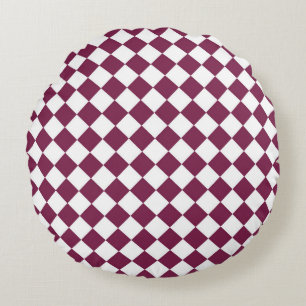Burgundy White Chequered Diamond Pattern Round Cushion