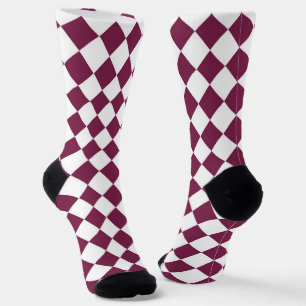 Burgundy White Chequered Diamond Pattern Socks