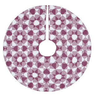 Burgundy White Chequered Diamond Plaid Pattern Brushed Polyester Tree Skirt