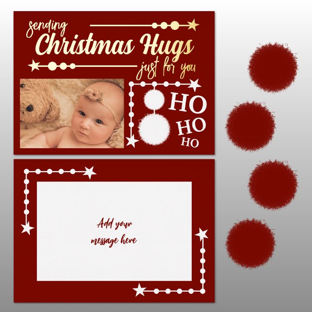Burgundy white Christmas hugs just for you photo Foil Holiday Card (Creator Uploaded)
